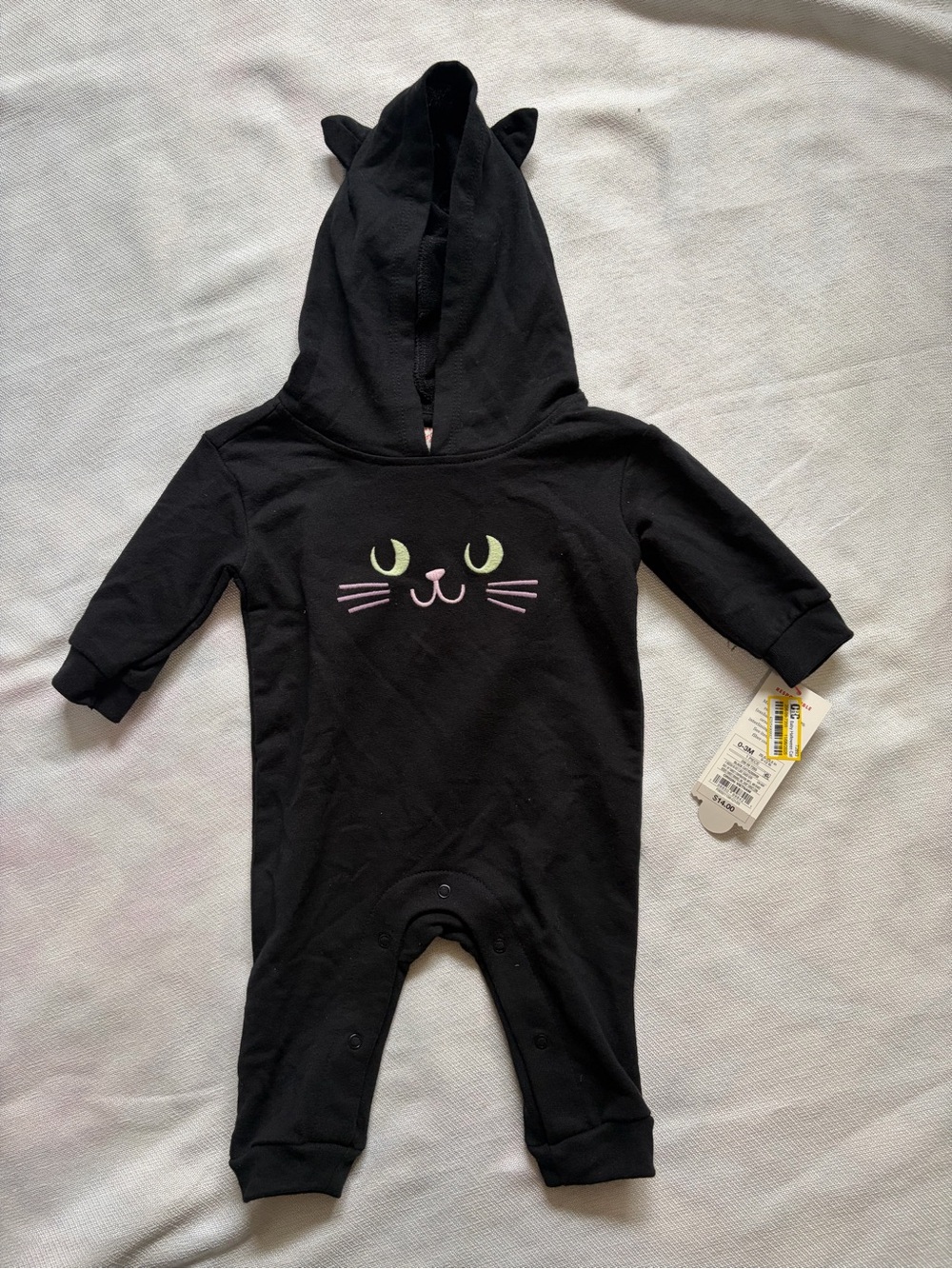 Cat & Jack Baby Black Cat Hooded Romper – Size 0-3 Months NWT